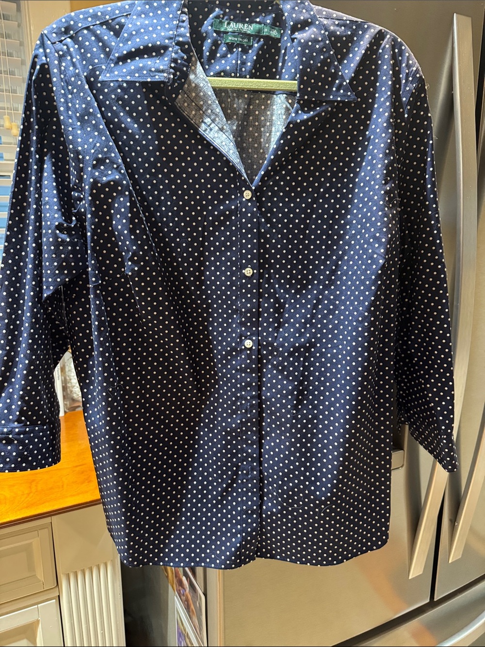 Lauren Ralph Lauren Navy Button-Down Shirt with White Polka Dots